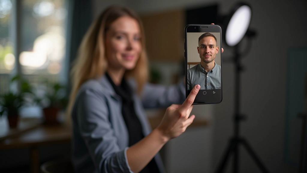 Kreativec natáčející krátké video na mobil v domácím studiu s ring light osvětlením