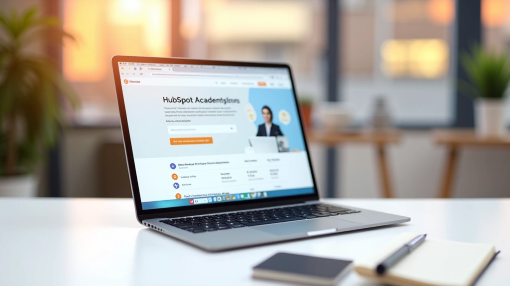 Vzdělávací platforma HubSpot Academy na notebooku s otevřenými lekcemi a certifikáty