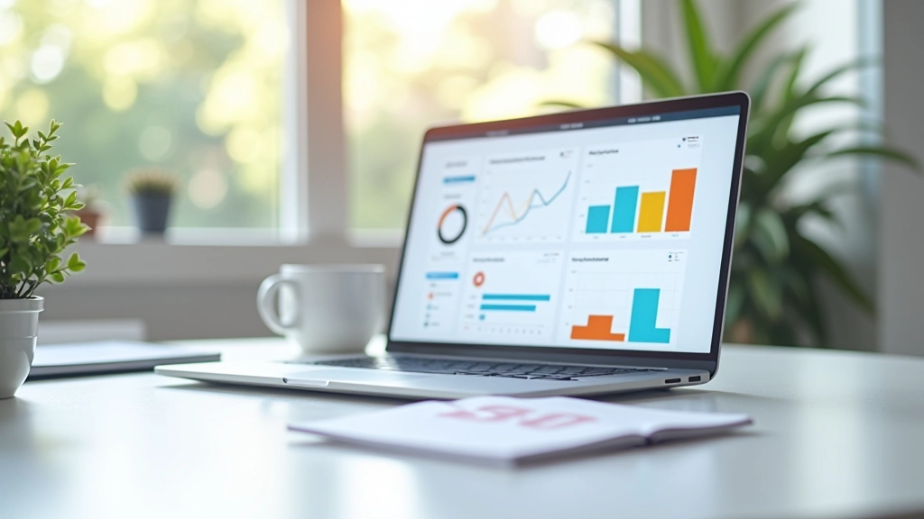 Počítač se zobrazeným SEO analytickem nástrojem a poznámkami vedle